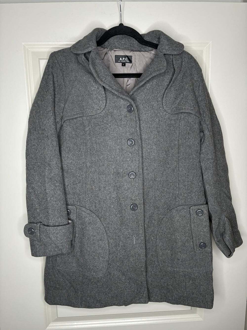 APC VTG 100% Wool Mid Length Coat in Gray Size Large